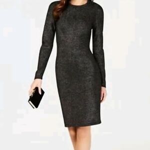 Vince Camuto Elegant Black & Gold Long Sleeve Knit Dress